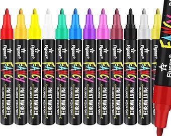 12 Colors Oil Based Paint Markers – Waterproof Permanent Paint Pens for Rock, Wood, Glass