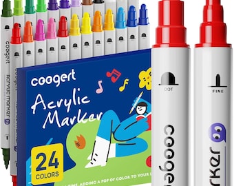 Coogert 24 Paint Pens Dual Tip Acrylic Markers