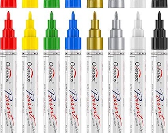 Overseas Fine Tip Oil-Based Paint Marker Pens – 8 Colors 0.9mm Permanent Paint Markers,