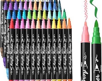 TOSHARE 48 Colors Acrylic Paint Markers – Dual Tip Brush & Fine Paint Pens for Rock,