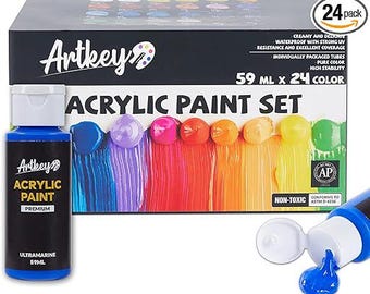 Artkey Acrylic Paint Set – 24 Colors  Kit for Canvas, Wood, Fabric, Rock