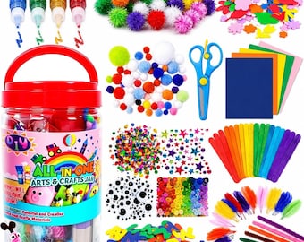 FUNZBO Arts and Crafts Supplies for Kids, Toddler Craft Kit with Glitter Glue Sticks