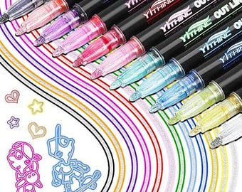 Outline Markers Set of 12 | Metallic Shimmer Glitter Gel Pens for Kids Teens