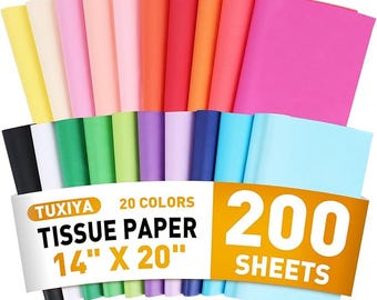 200 Sheets Tissue Paper – 20 Color Bulk Gift Wrapping Paper for Crafts, Packaging Party