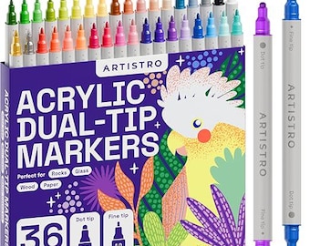 ARTISTRO 36 Dual-Tip Acrylic Paint Markers – Dot & Fine Tip Paint Pens for Fabric,