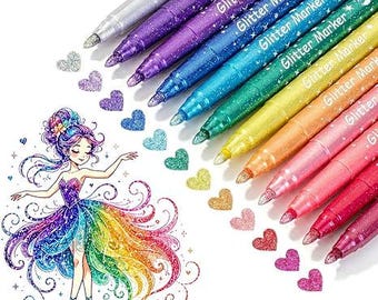 Mr. Pen Glitter Marker Pens – 12 Pack Assorted Colors, Medium Tip, Quick-Dry Water