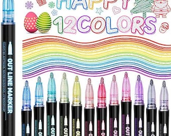 GLOPUS Outline Glitter Markers – 12 Self Outline Metallic Pens for Kids, Tween Girls, Crafts,
