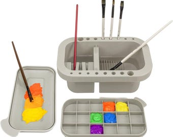 MyLifeUNIT Paint Brush Cleaner Holder Organizer with Palette for Acrylic Watercolor Paints