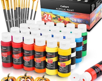 Caliart Acrylic Paint Set with 12 Brushes, 24  for Canvas  DIY Art Supplies