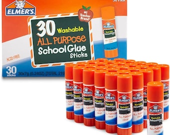 Elmer's All Purpose School Glue Sticks 30 Count, Washable Acid-Free Clear Glue for Crafts