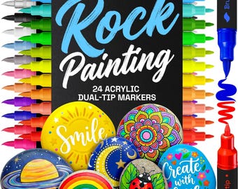 ARTISTRO 24 Rock Acrylic Paint Markers  Paint Pens Kit for Stone, Ceramic, Mugs