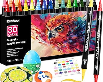 36 Colors Dual Tip Acrylic Paint Markers – Fine & Brush  for Rock,