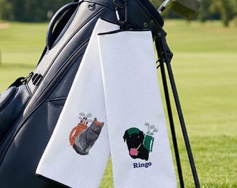 Custom Pet Golf Towel With Pet Photo - Embroidered Pet Portrait Towels - Golf Towel With Dogs Face - Cat Accessories - Golf Lover Gift