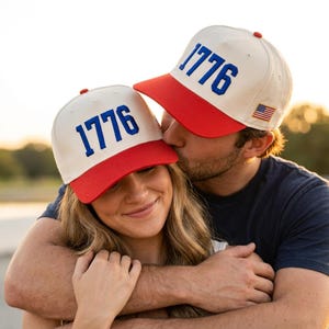 Embroidered 1776 USA Flag Hat, Patriotic 4th of July Trucker Hat, Independence Day Party Cap, Summer Fireworks Hat