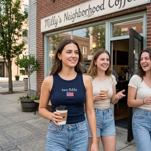 Two Fiddy Embroidered Crop Tank Top, USA 250 Years Patriotic Tee, July 4th Outfit Independence Day, American Birthday BBQ Party Shirt image 16