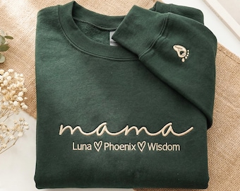 Personalized Mama Sweatshirt with Kids Names, Custom Embroidered Mom Crewneck, Mother’s Day Gift, Pregnancy Announcement Gift
