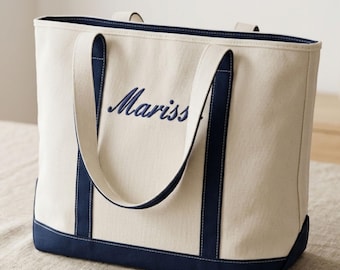 Custom Embroidered Canvas Tote Bag, Bridesmaid Gifts, Beach Handbags, Custom Text Tote, Bachelorette Gifts, School Bag, Gift for Her