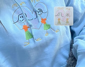 Custom Embroidered Kids' Drawing Sweatshirt - Personalized Mom And Dad Gifts, Outline Portrait Shirt