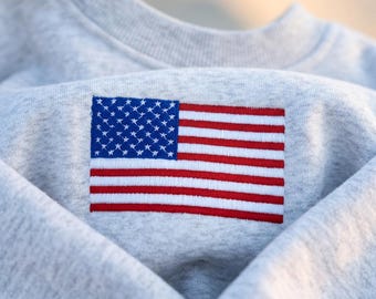 Sudadera con la bandera estadounidense bordada, sudadera de cuello redondo para el 4 de julio, sudadera patriótica, regalos para el Día de la Independencia.