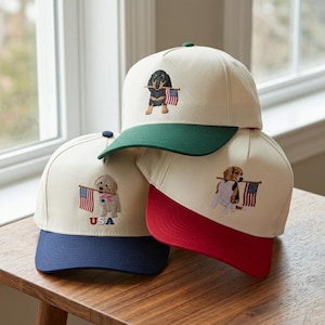 Custom Dog Photo With US Flag Embroidered Hat, Fourth Of July Gift, Memorial Animal Cap, Unique Country Western Gift, USA Celebration Gift