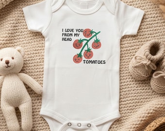 Embroidered Baby Onesie Tomato - I Love You From My Head Tomatoes, Funny Baby Outfit, Baby Shower Gift, Newborn Bodysuit