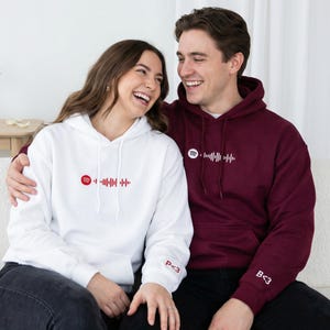 Embroidered Spotify Code Hoodie, Custom Song Soundwave, Matching Couple Gift