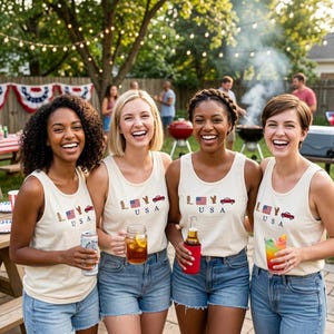 Embroidered USA Icons Comfort Colors Tank Top, Patriotic 250th Anniversary, USA Independence Day Apparel, 4th of July Shirt, Gift for Friend