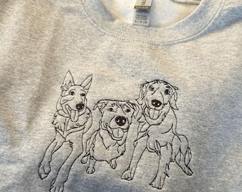Custom EMBROIDERED Pet Sweatshirt using Pet Photo, Paw Print on the Sleeve, Pet Portrait Sweatshirt, Dog Mom Sweatshirt for Mother Day Gift