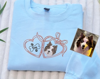 Custom Pet Portrait Embroidered Sweatshirt, Dog Mom Gift, Vintage Locket Heart Shirt, Custom Dog Face Crewneck, Pet Memorial