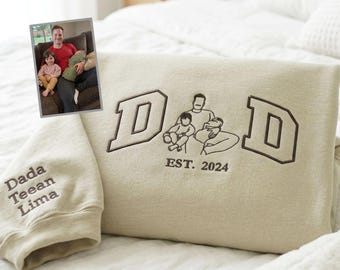 Custom Outline Portrait Photo Dad Embroidered Sweatshirt | Father's Day Gift