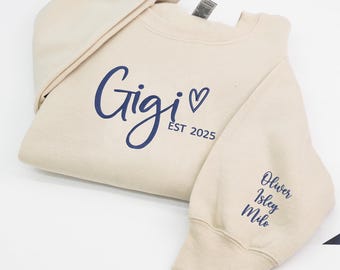 Embroidered Gigi Sweatshirt, Custom Grandma Crewneck, Grandkids Names