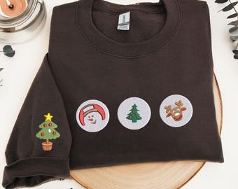 Bluza z haftowanym świątecznym ciasteczkiem i okrągłym dekoltem | Piernikowy sweter