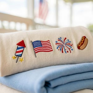 Embroidered 4th of July T-shirt, Patriotic USA Shirt, American Flag Hot Dog Tee, Minimalist Americana Shirt, July 4th Gift