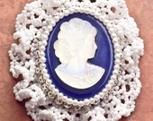 BROOCH & PENDANT Bead Embroidered Lacy Cameo  - Bold Statement SRAJD Teal Eve's tealeves