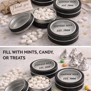 Mini recipientes personalizados para lembrancinhas | Latas de metal personalizadas para festas, casamentos e aniversários (nome e ano personalizados)
