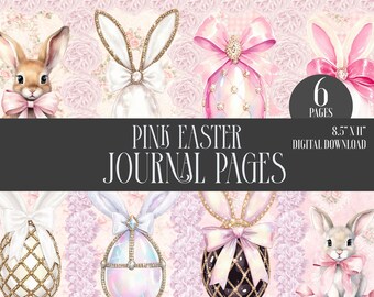 Rosa påskdagbok med skräp | Scrapbook-papper för kaniner | Digital nedladdning