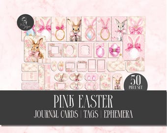 Rosa påsk-ephemera-paket | Utskrivbara påsketiketter | Påskkuvert skräpjournal | Digital nedladdning