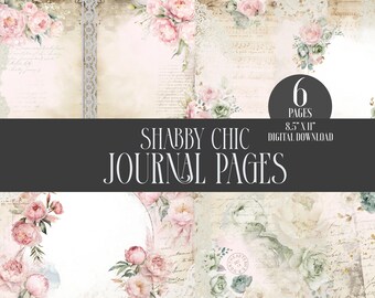Shabby Chic Junk Journal-papper: Rosa rosblommiga sidor (digital nedladdning)