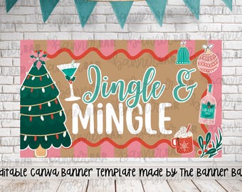 Christmas Party Banner Template | Merry X-Mas Party DIY Painted Banner | Editable Canva Template | 35x60 Digital Backdrop | Instant Download