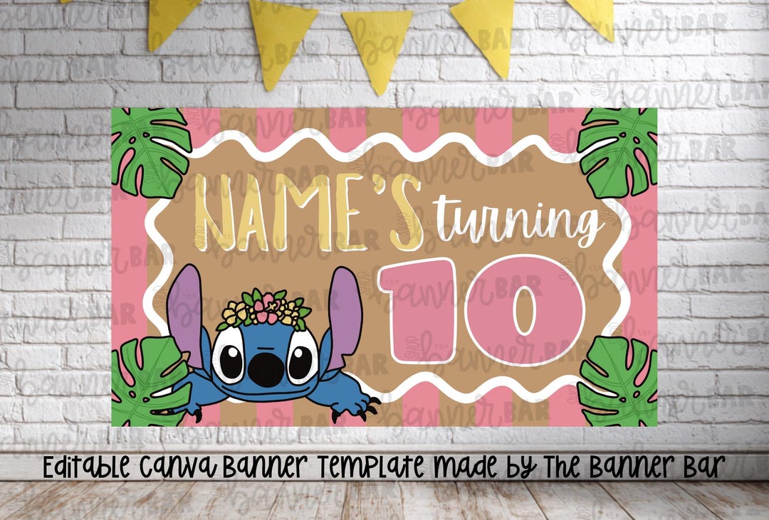 Happy Birthday Banner Template | Stitch Painted Banner | Editable Canva ...