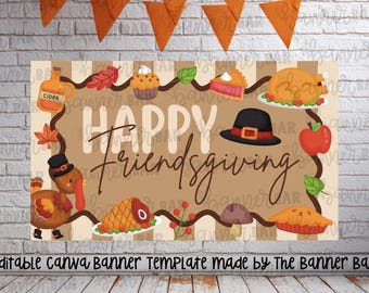 Happy Friendsgiving Banner Template | Thanksgiving Painted Banner | DIY Banner Canva Template | 35x60 Digital Backdrop | Instant Download