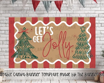 Szablon baneru na imprezę świąteczną | Wesoły, wesoły, malowany baner DIY | Edytowalny szablon Canva | Cyfrowe tło 35x60 | Natychmiastowe pobranie