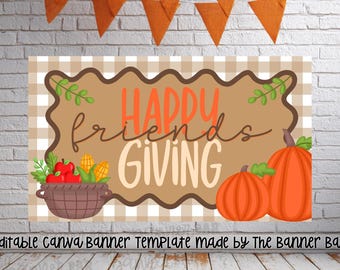 Happy Friendsgiving Banner Template | Thanksgiving Painted Banner | DIY Banner Canva Template | 35x60 Digital Backdrop | Instant Download