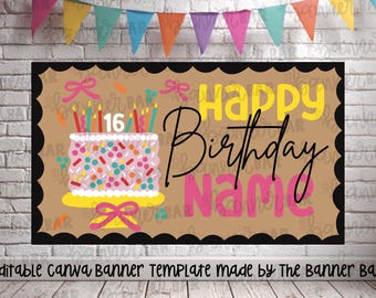 Birthday Banner Template | Happy Birthday Painted Banner | Editable Canva Template | 35x60 Digital Backdrop | Instant Download