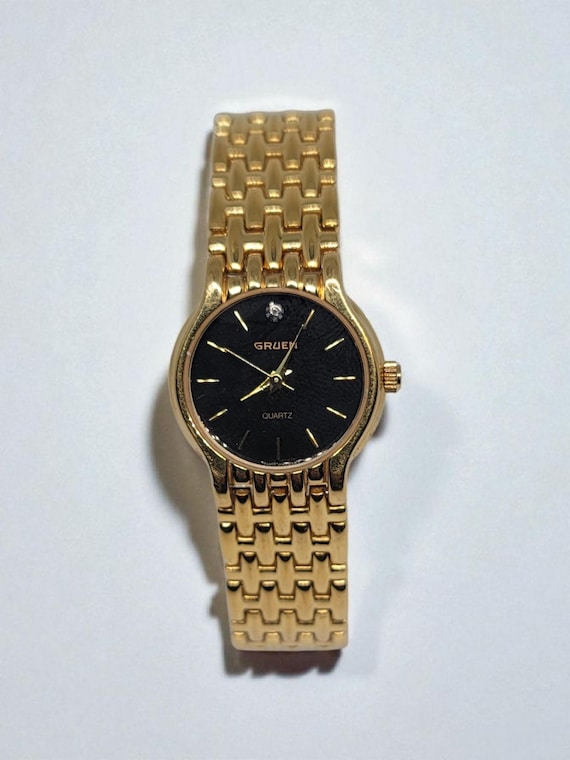 Vintage Gruen Analog Quartz Watch Wristwatch Vintage Gruen Quartz Watch with White Stones | 38mm Unisex  main image 3