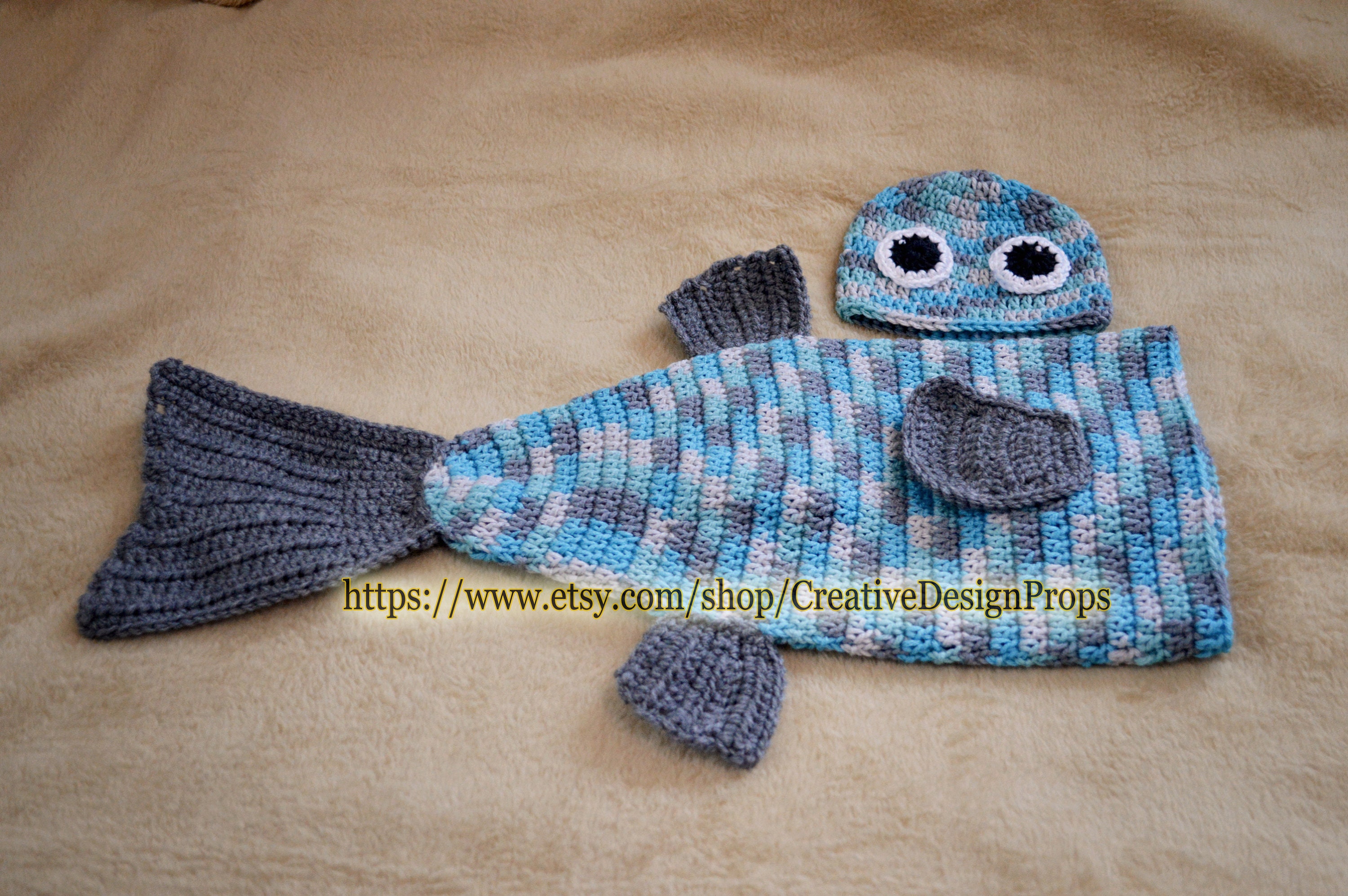 Crochet Rainbow Steelhead Trout Bass Fish Costume for Baby, Cocoon