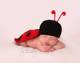 Crochet Newborn Costume - The Lady Bug Cape outfit for baby Great Photo Prop or Perfect Baby Shower Gift