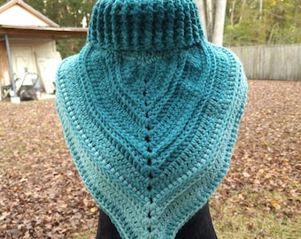 READY TO SHIP Hand Crocheted Ombre Bandana Cowl Neck Warmer Teal Aqua Gradient Cozy Warm Acrylic Gaiter Scarf Jacksonville Florida Jaguars