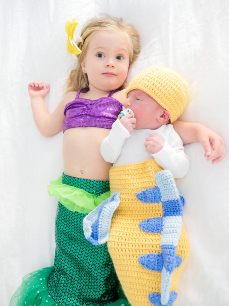 Fish Disney Costume for Baby Flounder Cocoon and Hat set, newborn outfit Halloween, photo prop or gift for baby shower image 2