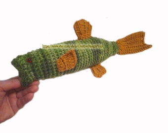 Crochet Largemouth Bass Fish Toy Fathers Day Gift Fisherman Angler Present Fish Plush, Stuffed Fish, Bass Fishing, Funny Fishing Gag Gifts